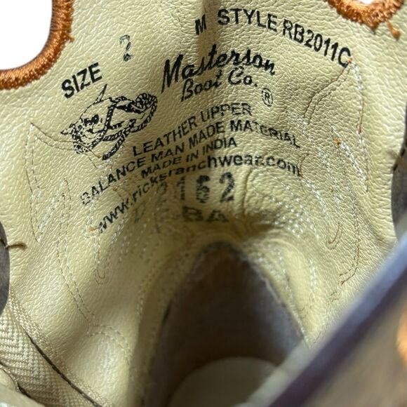 Masterson Boot Co Cowboy Western Boots Brown Leather Round Toe Kids Size 2 - Picture 8 of 9